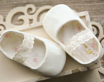 Chaussures fille fleur ivoire, ballerines bébé, chaussons de ballet bébé, chaussures de baptême ivoire, ballerines bébé, chaussures pour petite fille, cadeau bébé