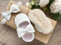 PERSONALISED baptism shoes, off white shoes, cream white christening shoes, baby shoes, blessing outfit, baby girl slippers,infant bow shoes product logo