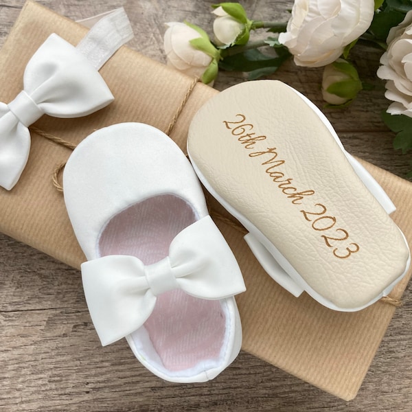 PERSONALISED baptism shoes, off white shoes, cream white christening shoes, baby shoes, blessing outfit, baby girl slippers,infant bow shoes