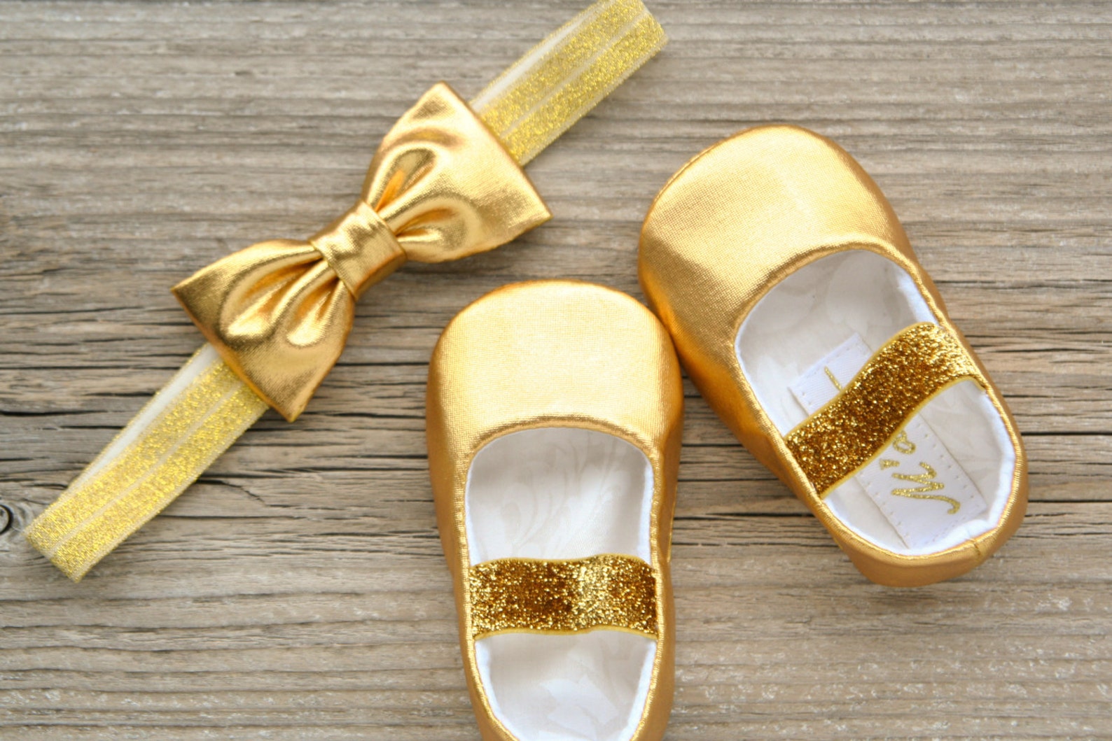 infant girl gold shoes