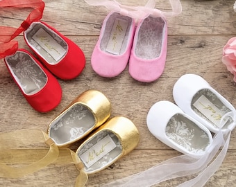 Baby ballerina shoes, baby ballet shoes white ivory pink gold silver shoes christening shoes baby shower gift wedding costume princess shoes