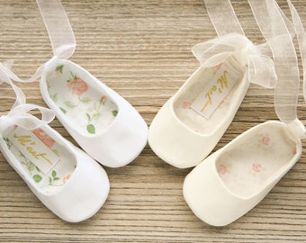 WHITE baby ballet shoes, IVORY baby ballerina shoes, ivory white baby christening shoes, baptism shoes, wedding baby outfit, baby slippers