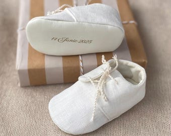 Personalized IVORY LINEN baby boy christening shoes, baptism shoes, white shoes for boys, linen blessing shoes, infant shoes, custom shoes