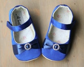 Royal blue baby girl Rhinestone shoes, blue satin slippers, elegant baby outfit, flower girl wedding shoes, cobalt baby shoes, Snowwhite