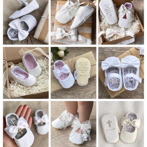 Elfenbein Baby Taufschuhe, weiße Baby Mädchen Taufschuhe, Blumenmädchen Hochzeit Schuhe, Schuhe für Widmung oder Taufkleid Bild 3