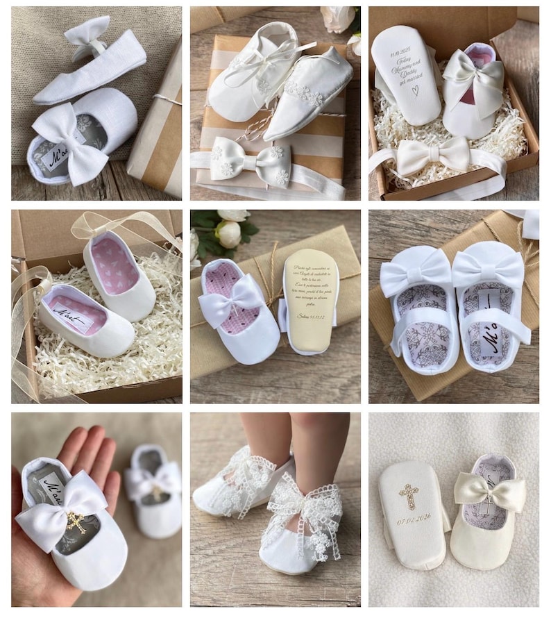Elfenbein Baby Taufschuhe, weiße Baby Mädchen Taufschuhe, Blumenmädchen Hochzeit Schuhe, Schuhe für Widmung oder Taufkleid Bild 3