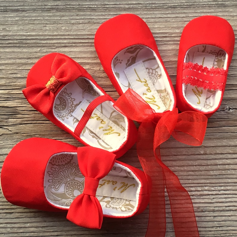 Red Satin Baby Shoes Girl Bow Shoes Red Dress Shoes Etsy