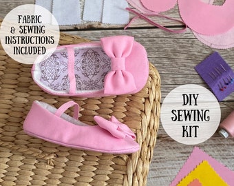 Make your own BABY SHOES, diy sewing kit, craft kit, Baby girl shoes, baby shower gift, gift for new mom, sewing instructions