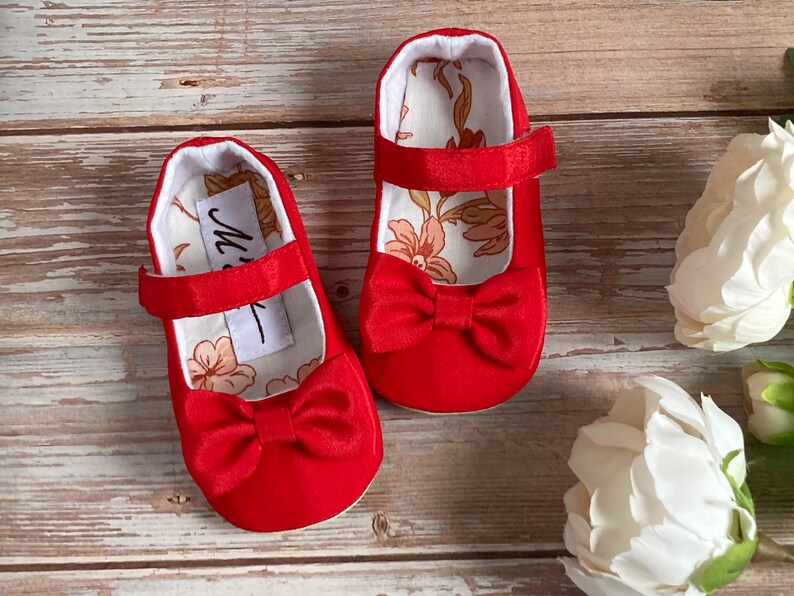 Red Satin Baby Shoes Girl Bow Shoes Red Dress Shoes Etsy