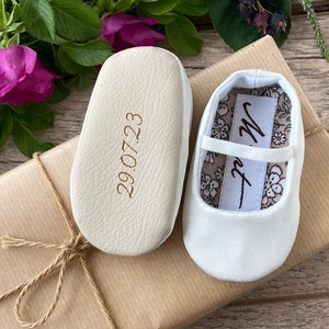 PERSONALISED baptism shoes, plain baby shoes, white christening shoes, blessing outfit, baby girl slippers, infant shoes, bow headband image 8