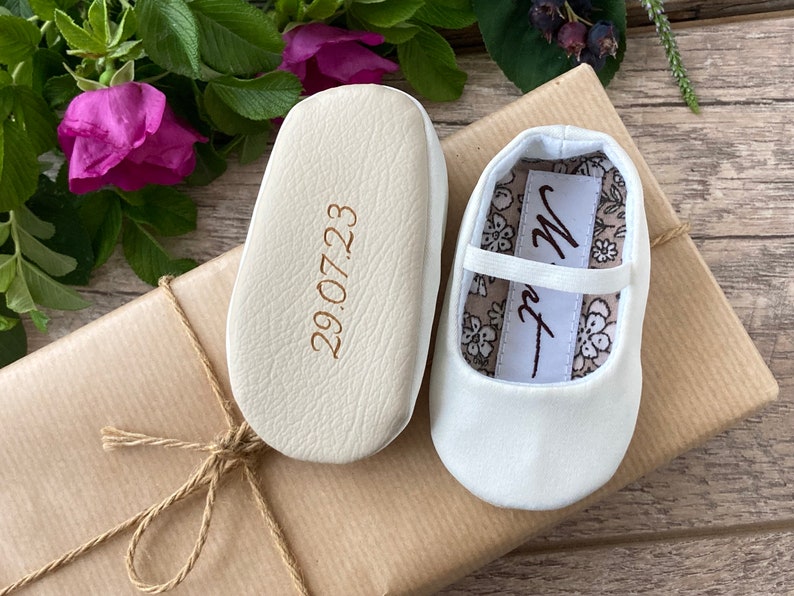 PERSONALISED baptism shoes, plain baby shoes, white christening shoes, blessing outfit, baby girl slippers, infant shoes, bow headband image 8