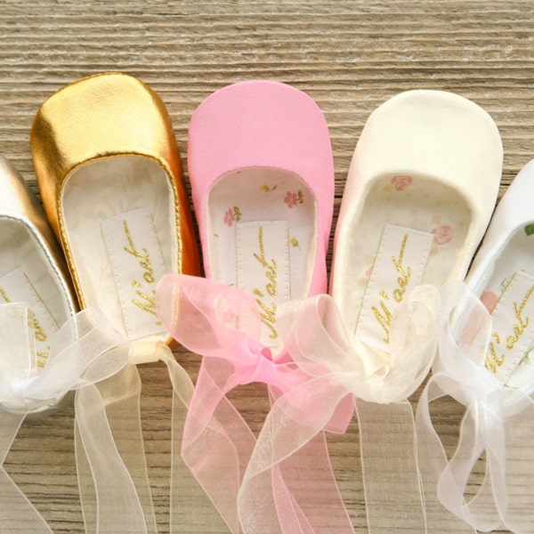 Baby ballet shoes, baby ballerina shoes white ivory pink gold silver shoes christening shoes baby shower gift wedding costume princess shoes