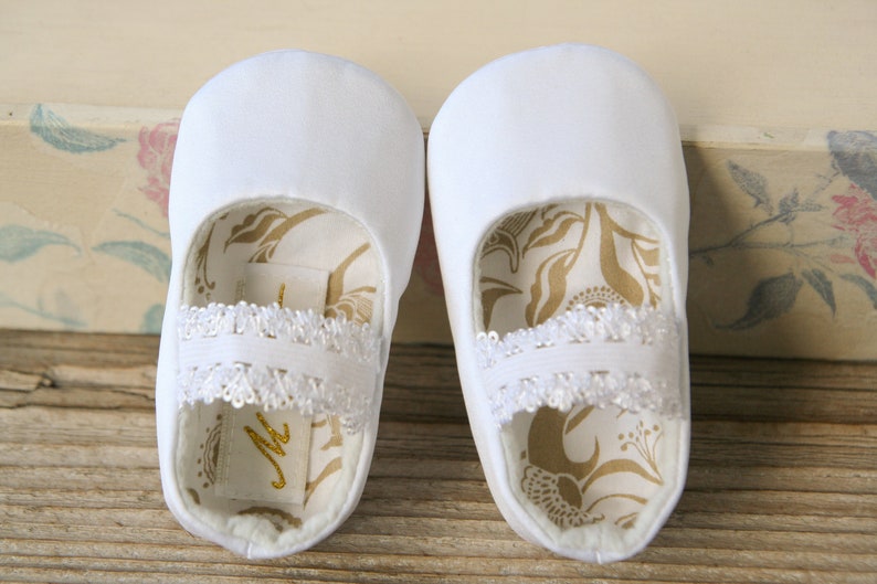 White or Ivory baby ballet flats, baptism slippers, handmade baby girl shoes, elastic lace strap shoes, Red Christmas shoes image 7