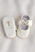 PERSONALISED ivory baptism shoes and bow headband, cross shoes, white christening shoes, blessing outfit baby girl slippers infant bow shoes product logo