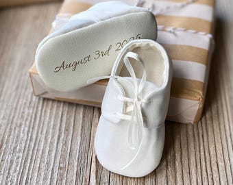 CUSTOM NAME ivory baby boy christening shoes,  personalised baptism shoes, white shoes for boys, ivory blessing booties baptism gift for boy