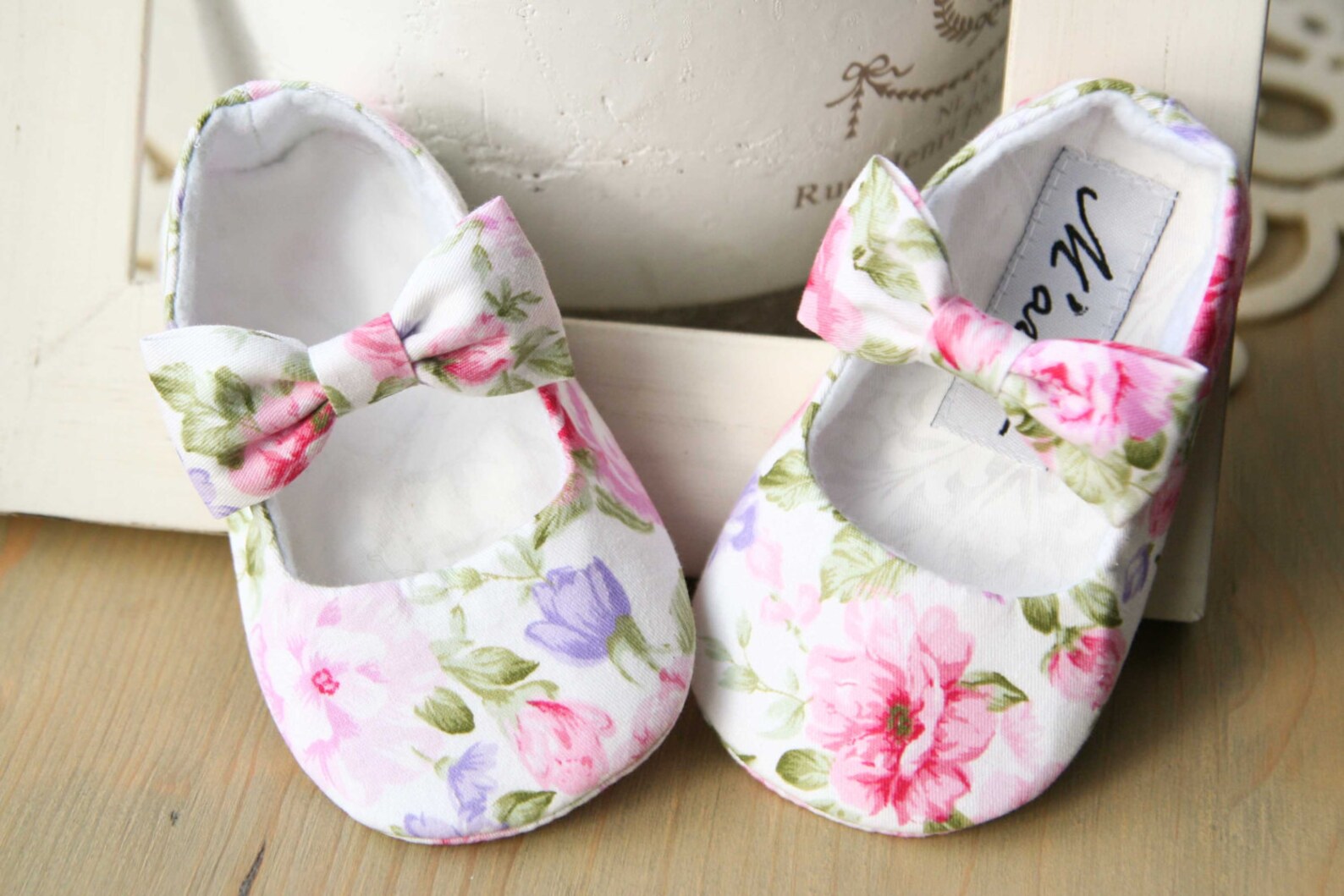 Floral Baby Girl Shoes Pink Baby Shoes Baby Bow Shoes Etsy