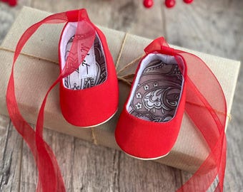 Handmade Red Baby Ballerina Shoes, Christening, Wedding Party