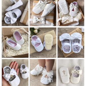 Simple WHITE baby christening shoes and bow headband, IVORY blessing shoes, Baptism shoes, Wedding flower girl shoes, infant dress shoes image 3