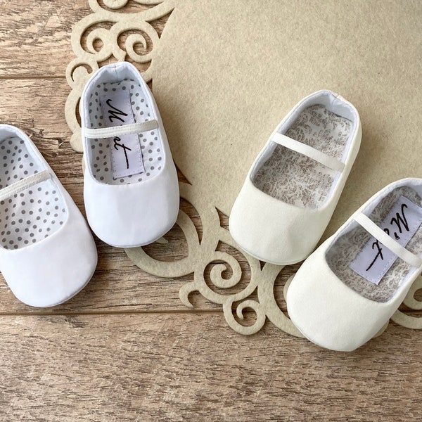 Plain white baby ballet slippers christening shoes IVORY ballerina flats blessing baptism shoes baby wedding outfit flower girl dress shoes
