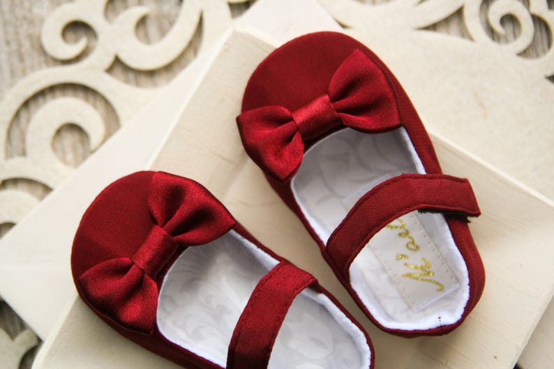 Burgundy Baby Shoes Wine Red Baby Girl Shoes Flower Girl Etsy
