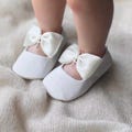 Ivory baptism shoes & headband, baby girl christening shoes, white baby shoes with bows, toddler girl slippers with cross, taufschuhe product logo