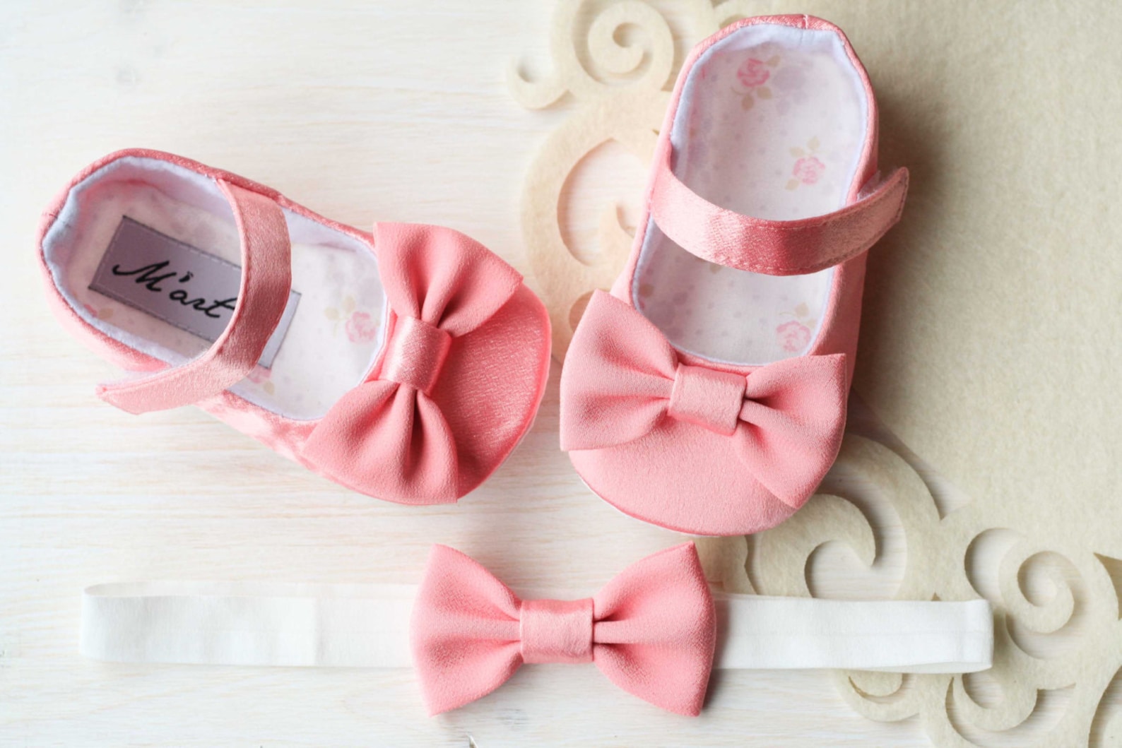 Blush Pink Baby Girl Shoes and Bow Headband Coral Pink Baby Etsy
