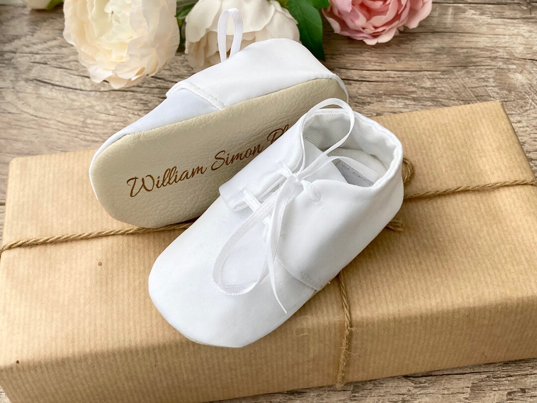 Personalised Baby Boy Christening Shoes, Baptism Shoes, White Shoes for Boys, Ivory Blessing