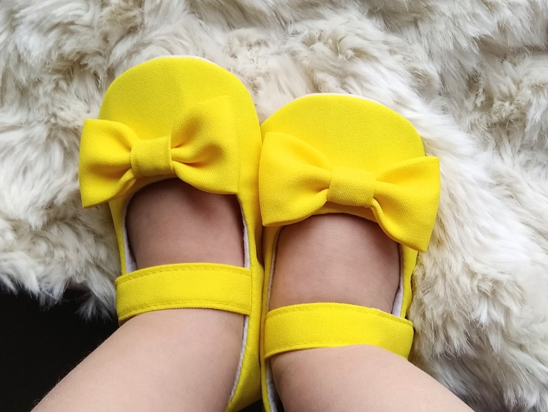 Yellow baby girl shoes with RUFFLES or BOWS, Easter outfit dress shoes, yellow baby shower gift, 1st birthday Minnie Mouse toddler flats image 7