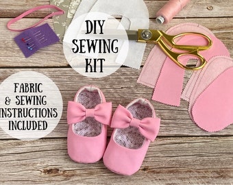 Make your own BABY SHOES, diy sewing kit, craft kit, Baby girl shoes, baby shower gift, gift for new mom, craft box, baby booties sewing