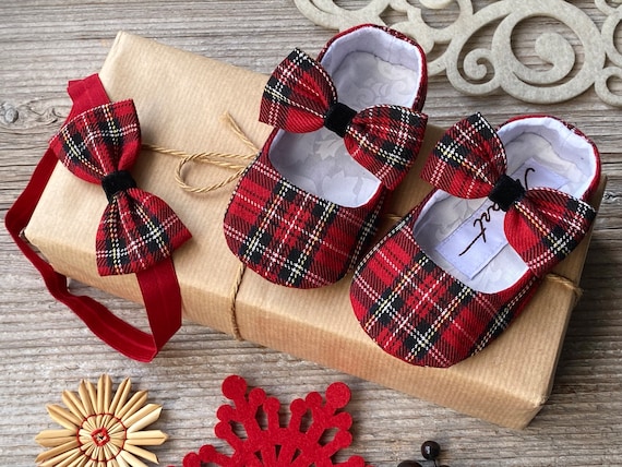 Red Plaid Christmas Baby Girl Shoes Red Bow Shoes Red Baby Slippers Ballerina Dress Shoes Costume Red Christmas Shoes Etsy