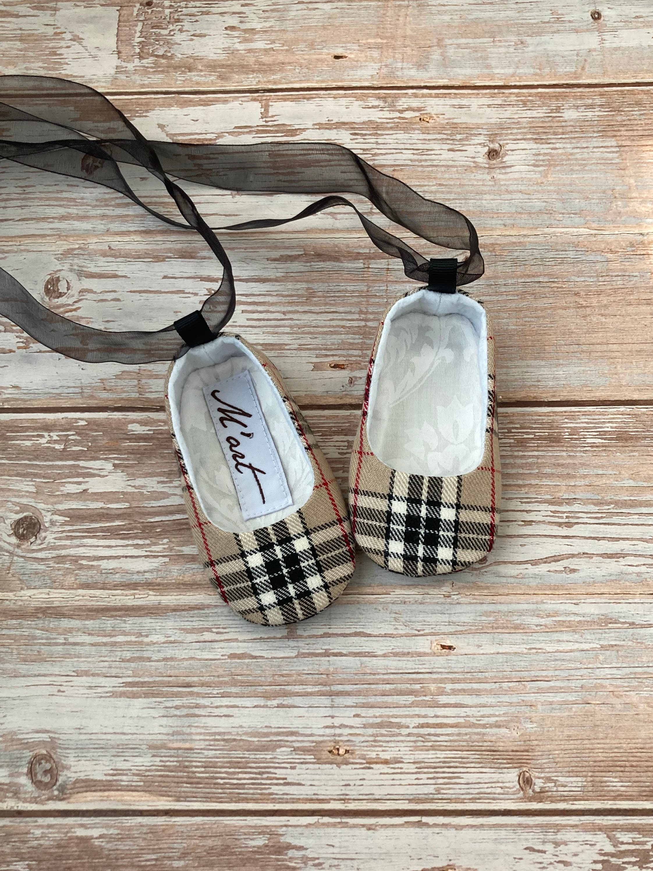 Plaid Baby Girl Ballerina Shoes Light Brown Black Shoes Bow Etsy