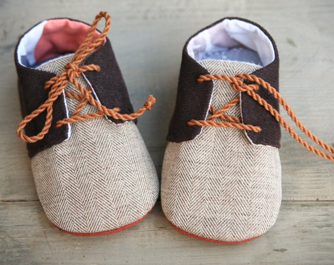 Brown Baby Boy Shoes Corduroy Oxfords Sneakers Crib Booties - Etsy