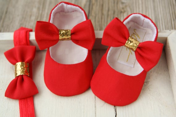 red glitter baby girl shoes