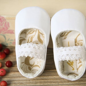 White or Ivory baby ballet flats, baptism slippers, handmade baby girl shoes, elastic lace strap shoes, Red Christmas shoes image 1
