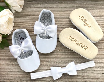 PERSONALISED baptism shoes, ivory cross shoes, white christening shoes, baby shoes, blessing outfit, baby girl slippers, infant bow shoes