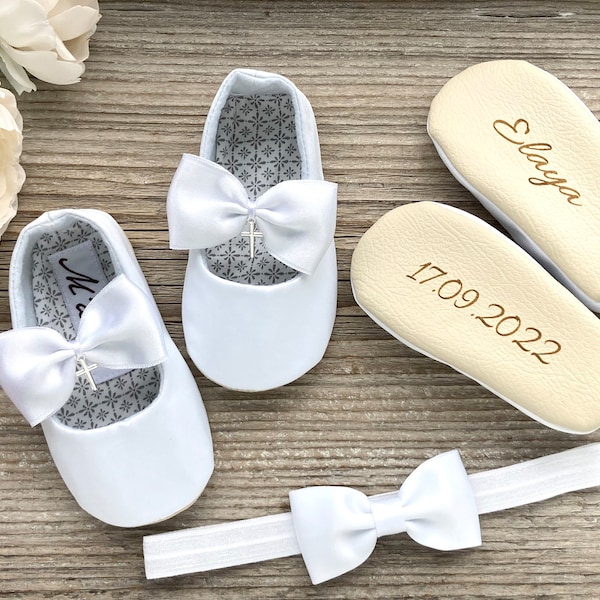 Zapatos de bautismo PERSONALIZADOS, zapatos cruzados de marfil, zapatos de bautizo blancos, zapatos de bebé, traje de bendición, zapatillas de niña, zapatos de lazo para bebés