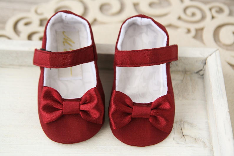 Burgundy Baby Shoes Wine Red Baby Girl Shoes Flower Girl Etsy