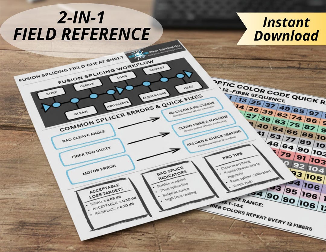 Fiber Splicing Starter Pack | Color Code + Fusion Splicing Cheat Sheet ...