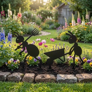 Set of 2 Metal Ant Garden Stakes: Whimsical Yard Art Lawn Sculpture