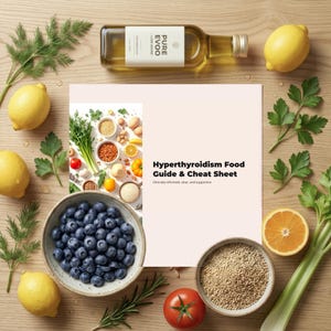 Hyperthyroidism Diet Plan Food List, Low Iodine Cheat Sheet, Hyperthyroid Meal Tracker, Printable Medical Poster, US Letter Landscape & A4.