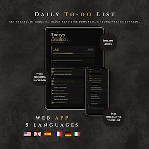 Tägliche To-Do-Liste Web App - Aufgabentracker, Habit Streak, Score (5 Sprachen)