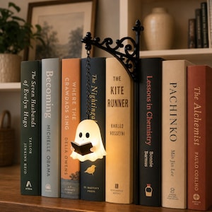 Juego de sujetalibros con forma de farol para estantería de Halloween / Fantasma, calabaza, sombrero de bruja, gato negro / Lámpara de estantería / Decoración