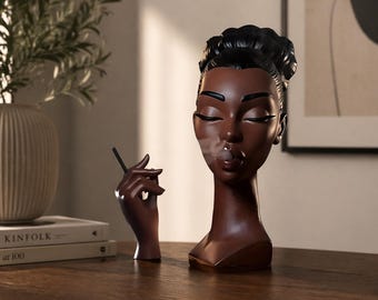 Porta incienso artesanal, escultura de mujer afro, decoración moderna bohemia para el hogar, regalo para meditación.