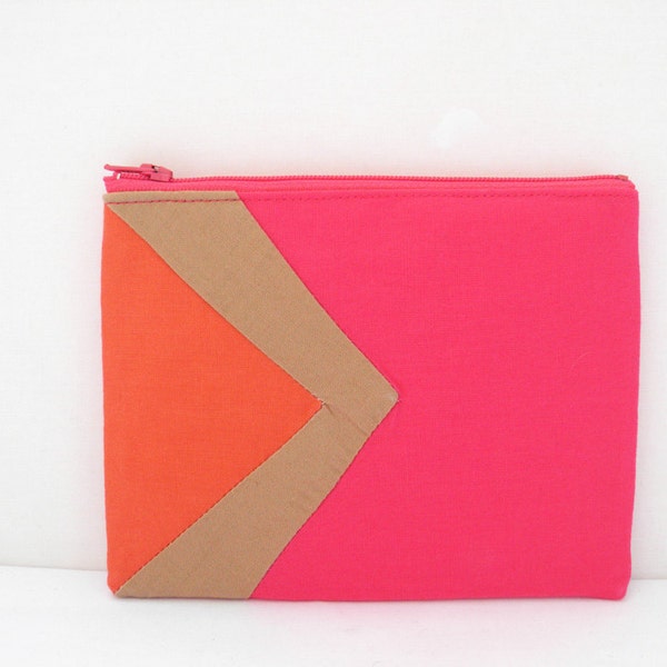 Neon Small zipper pouch 4,7"X6" geometry color block mango camel hot pink