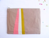 Large zipper pouch 6"X8"  geometry color block in camel coral mustard