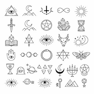 Tattoo Flash Sheet Bundle - 30 Minimalist Occult Symbolic Designs | Instant Digital Download