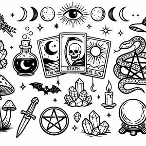 Tattoo Flash Sheet - Witchy Design | Instant Digital Download