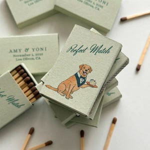 Pet Illustration Matchbox Favor, Personalized Dog Wedding Matchbox, Custom Wedding Matchbox