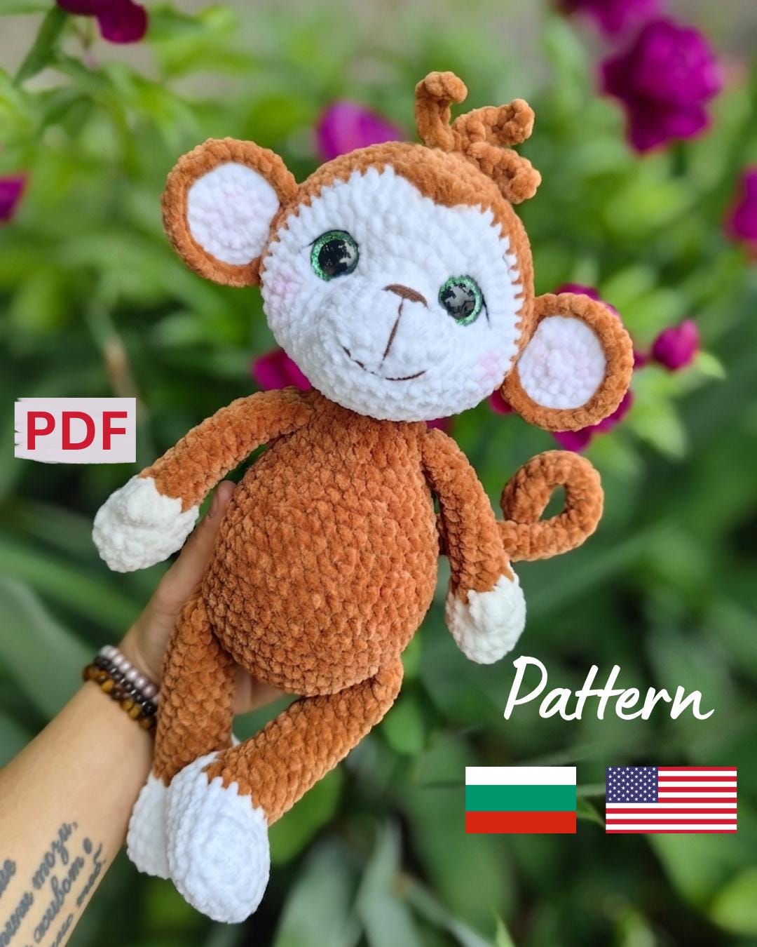 Cute Monkey Crochet Pattern Plush Amigurumi Toy PDF Tutorial Stuffed ...