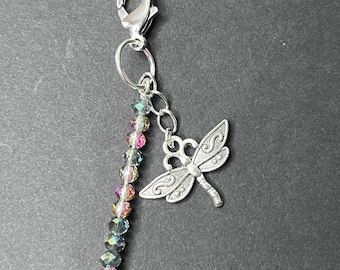 Dragonfly Zipper Charm with Crystal Beads for Bags, Backpacks, Jackets